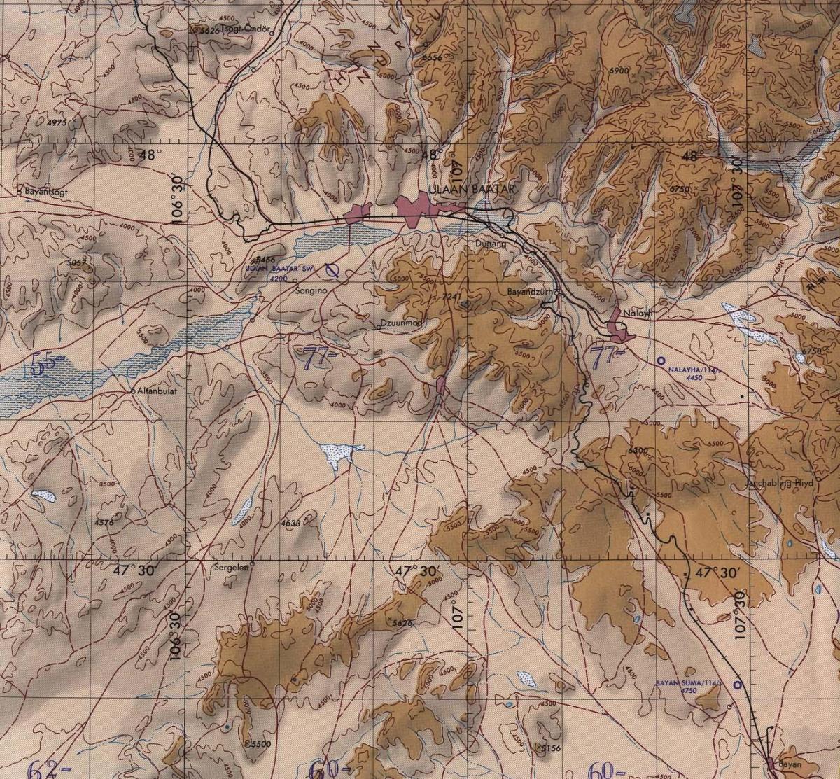نقشه توپوگرافی مغولستان