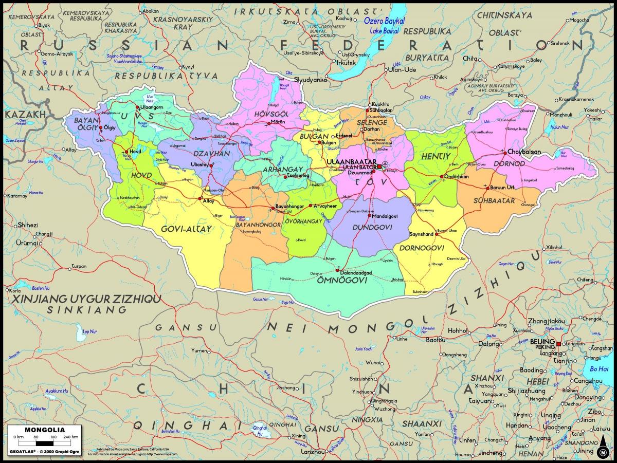 نقشه فیزیکی از مغولستان
