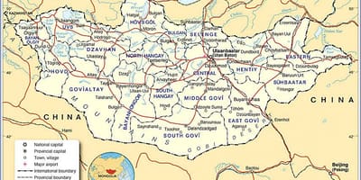 مغولستان نقشه سیاحتی و گردشگری
